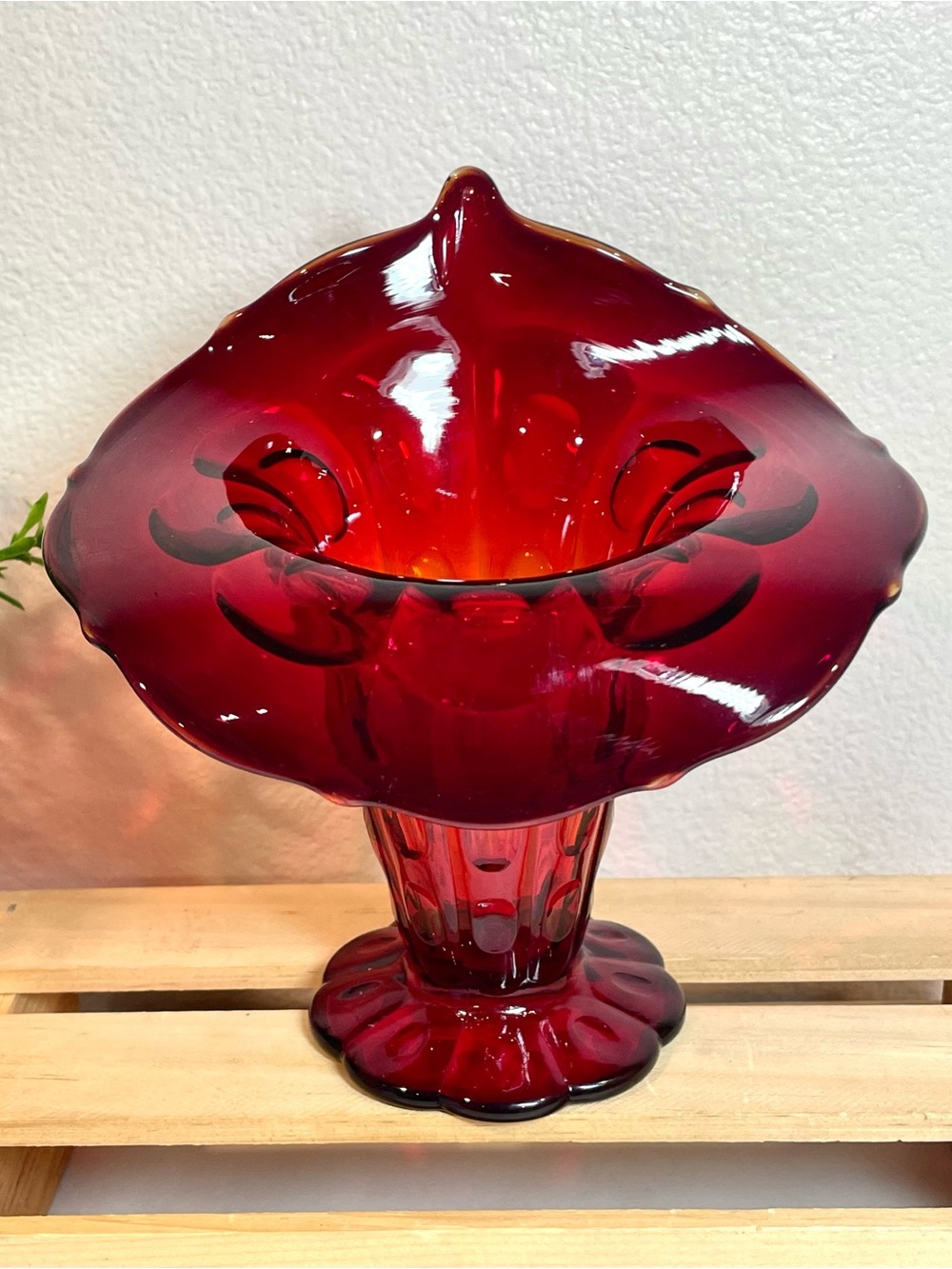 Fenton Ruby Red & Amber “Amberina” Tulip-Shaped Vase | Dish | Centerpiece | EUC